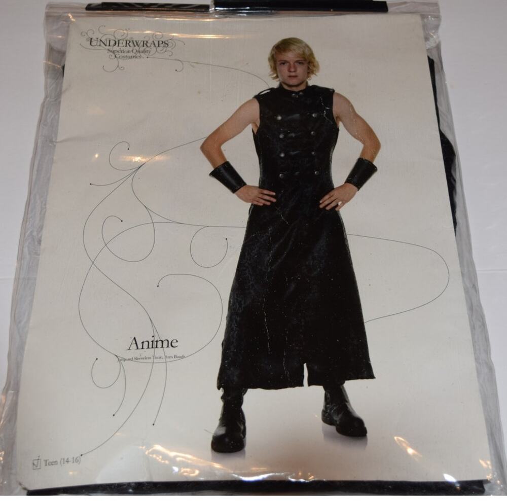 Underwraps Anime Teen Costume Jacquard Sleeveless Tunic w Arm Bands Black NEW